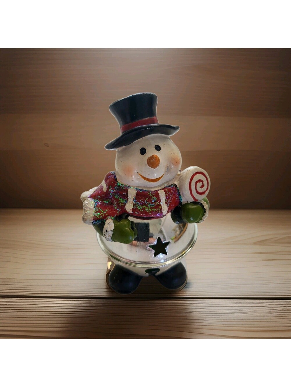 Vtg Christmas Figurine Snowman Jingle Bell Body In Resin EUC 3D 4.5" B1
